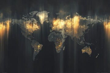 A Glittering World Map with Golden Light Streaks