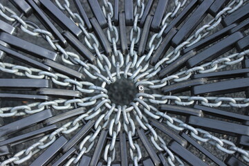 Top view of the iron chains. Macro. Russia.