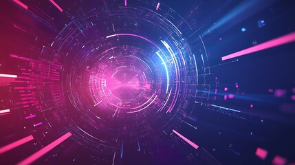Obraz premium Abstract digital tunnel with pink and blue neon lights.