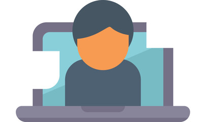 Icon of a programmer working remotely from home on a laptop computer