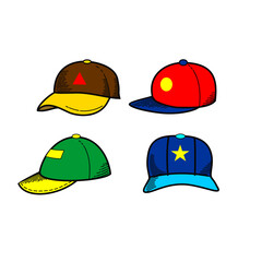 baseball cap set cartoon hand drawn sketch vector illustration