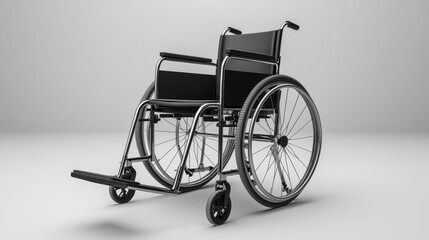 Fototapeta premium A simple yet detailed image of a wheelchair, isolated on a white background, offering a clear and professional product view