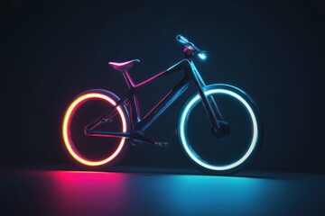 Fototapeta premium Futuristic Black Bicycle with Neon Lights on Wheels