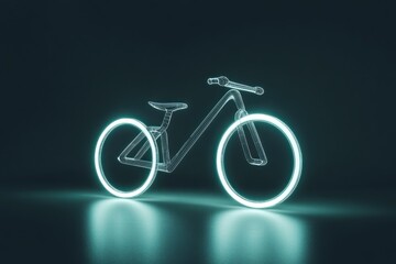 Fototapeta premium Neon Wireframe Bicycle with Glowing Wheels in Dark Environment