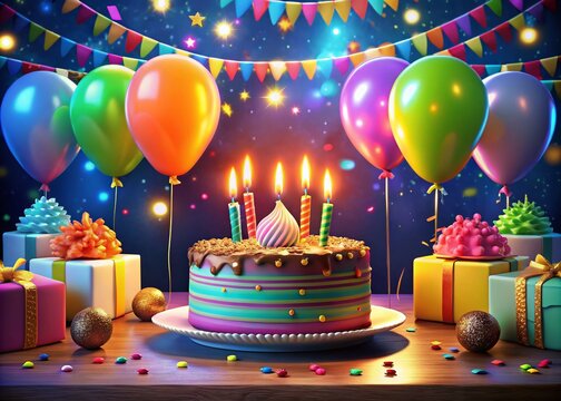 Humorous Birthday GIFs Featuring Colorful Decorations, Cake, Balloons, and Fun Celebratory Elements