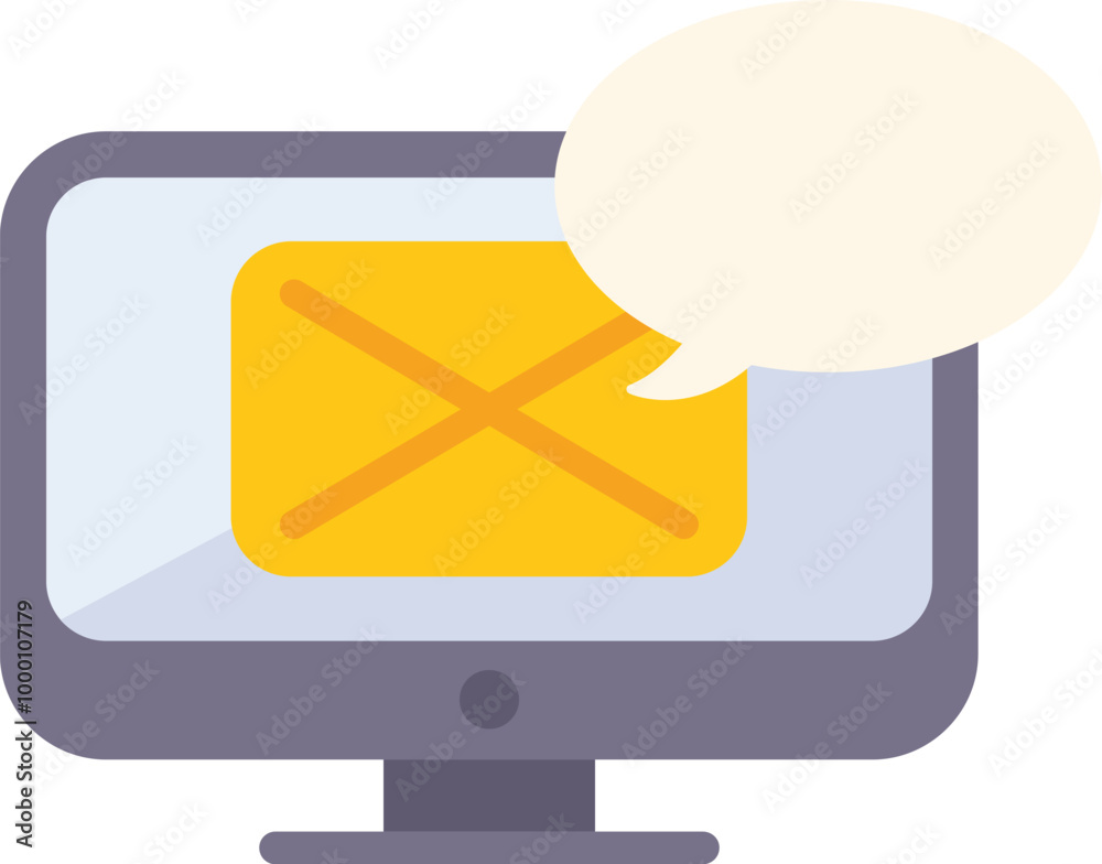 Poster this vector illustration features a desktop computer displaying a new email notification, with a spe