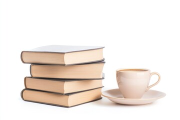 Naklejka premium stack of books and a cup of coffee