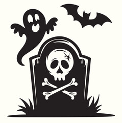 Halloween tombstone silhouette vector isolated on white background