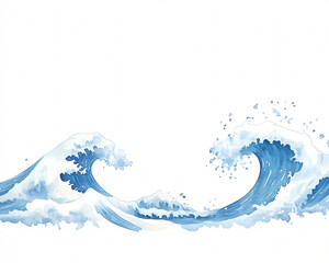 Obraz premium The image is of a large wave crashing on a white background. The wave is so big that it covers the entire background, leaving no space for anything else. Scene is powerful and awe-inspiring