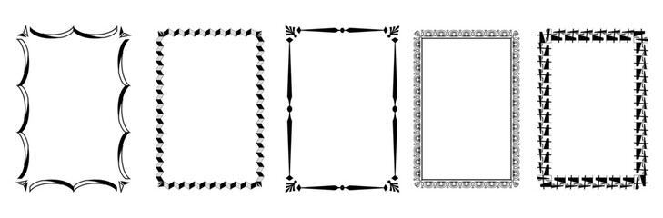 Scallop frames set. Zigzag wavy edges, retro squiggle frames, psychedelic rectangles, photo frames, text boxes, tags, labels. Vector groovy shapes set. Wave and curvy borders 2