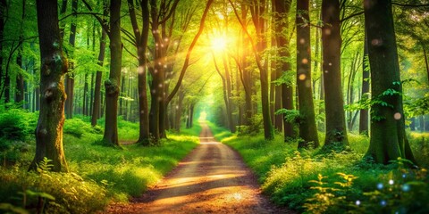 Fototapeta premium Immersive Virtual Walk Through a Lush Green Forest Path Surrounded by Nature and Tranquility