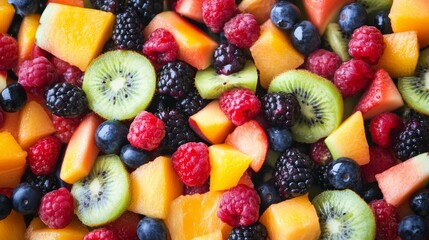 Obraz premium Fresh Fruit Salad with Kiwi, Raspberries, Blackberries and Blueberries.