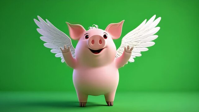 3d rendering of a charming pink cartoon pig with feathery angel wings flapping gently. Ideal for compositing into your projects
