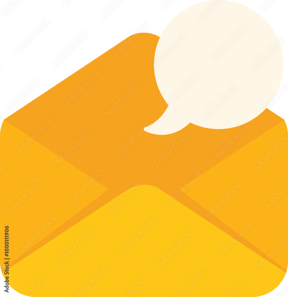Poster yellow open envelope with an empty speech bubble emerging from it, representing communication