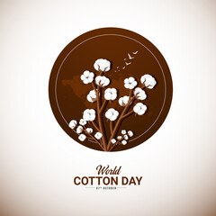 World Cotton Day Logo isolated creative concept design. cotton background design. World Cotton Day banner template beauty cotton background. Natural organic fiber, cotton organic text.