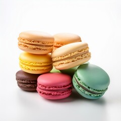  colorful macarons and white background 