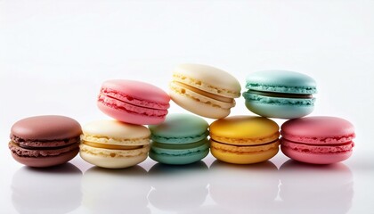  colorful macarons and white background 
