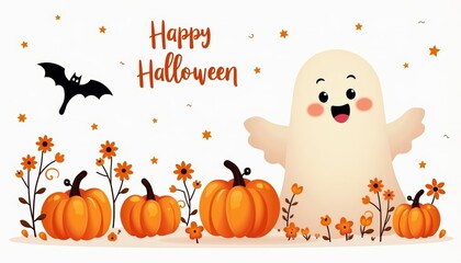  Joyful Halloween wishes with a friendly ghost and festive pumpkins