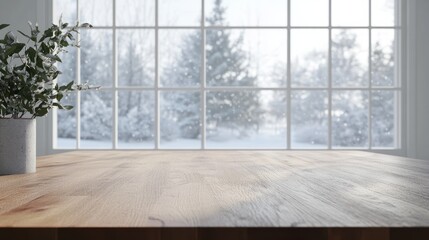 Empty table and winter window in background