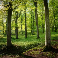 Naklejka premium Green beech trees in spring