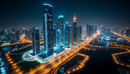 Fototapeta premium Bright Cityscape at Night Urban Metropolis