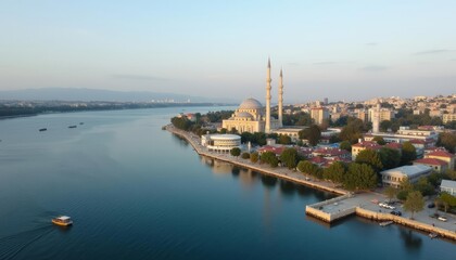Fototapeta premium Tranquil waters meet historic charm in this picturesque coastal city