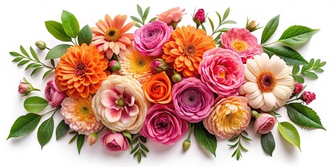 Vibrant Botanical Harmony Lush Bouquet of Gerberas and Roses on White, Elegant Floral Composition for Romantic Occasions and Design Projects