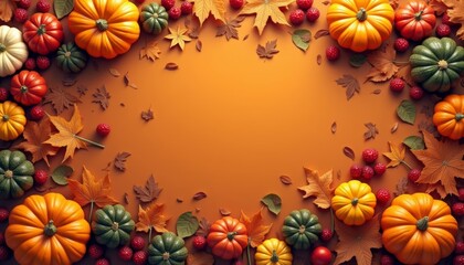 Fototapeta premium Autumn Harvest A bountiful display of pumpkins and berries