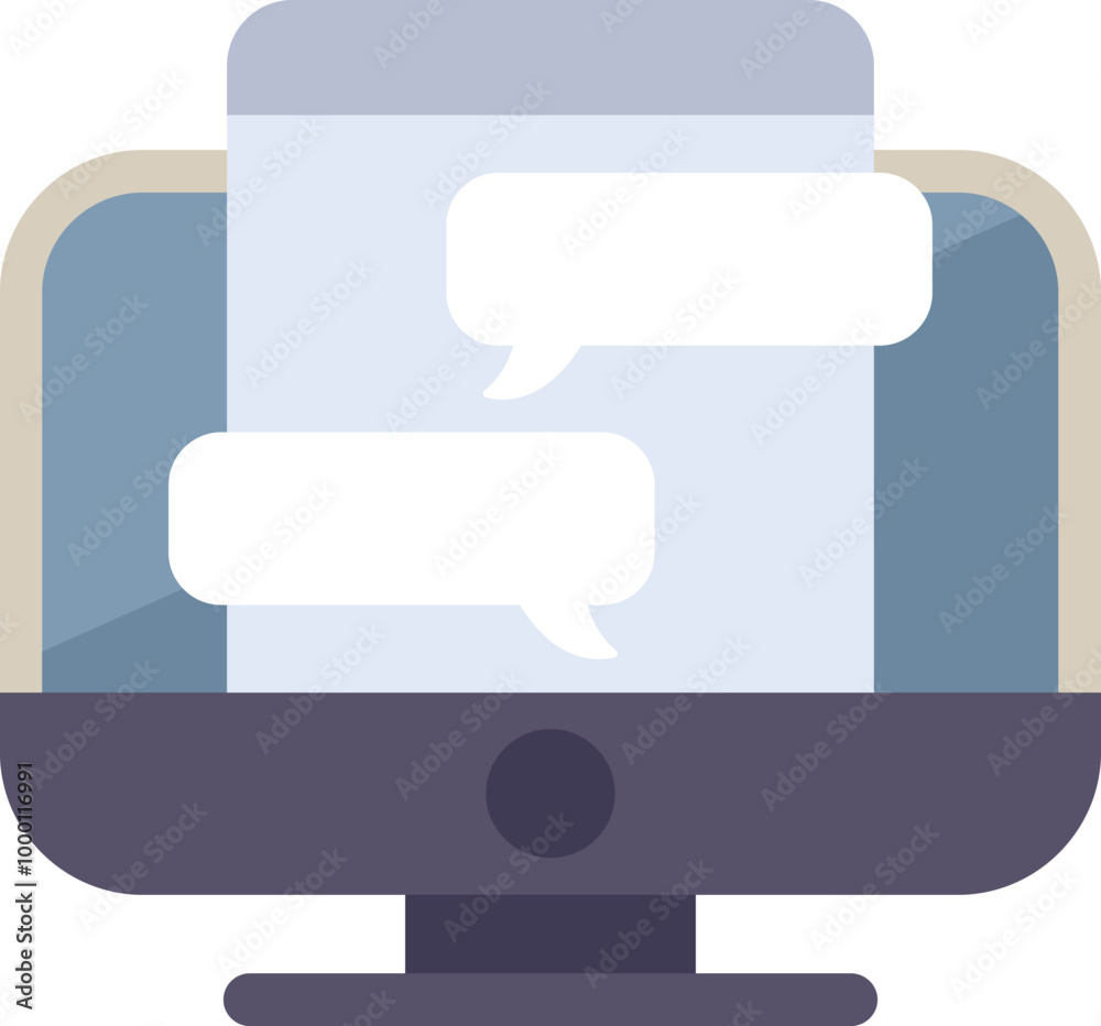 Poster desktop computer is displaying an instant messaging application, showing two empty speech bubbles re