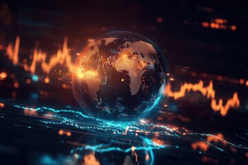 Digital Globe with Orange and Blue Data Lines