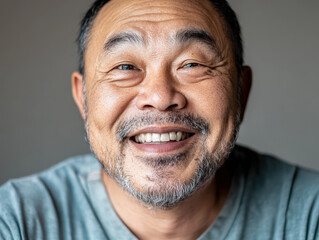Joyful Close-Up of Disabled Asian Man Smiling