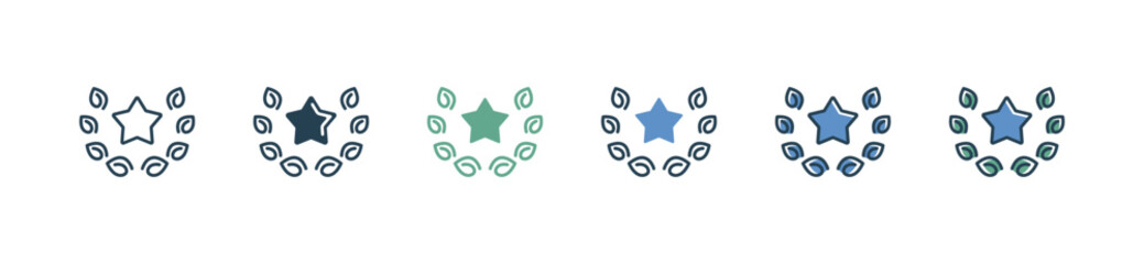 simple leaf wreath line awards with star icon vector set winner achievement medal laurel signs illustration