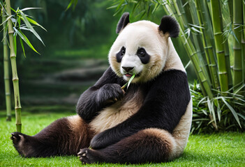 Obraz premium giant panda eating bamboo