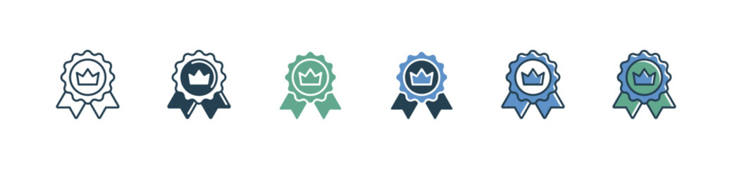 king crown medal badge icon set best business quality winner award signs vector illustration for web and app