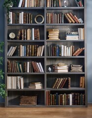 bookcase full of books and reading room and armchair 