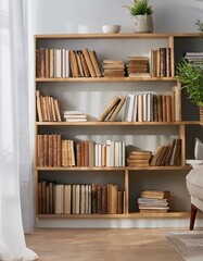 bookcase full of books and reading room and armchair 