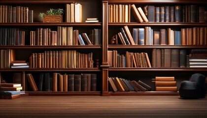 bookcase full of books and reading room and armchair 