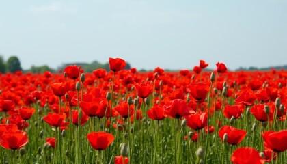  Vibrant field of red poppies in bloom