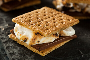 Homemade S'mores with Marshmallows Chocolate and Graham Crackers