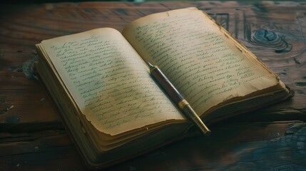 Obraz premium A diary open to a blank page, with a pen lying beside it, symbolizing the struggle to express feelings that are too deep to articulate.