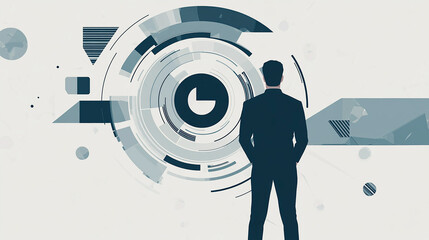 Silhouette of a businessman standing in front of an abstract chart symbolizing success and goal achievement