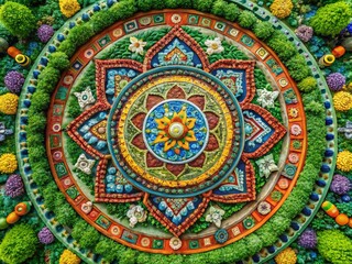 Intricate Sacred Patterns in Vibrant Colors Symbolizing Spirituality and Harmony in Nature's Design