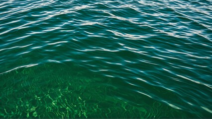 Obraz premium Dark green water surface with ripples and sunlight reflections