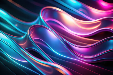 Vibrant wave patterns flow gracefully, reflecting rich blue and pink hues in a beautifully illuminated abstract design. Generative AI
