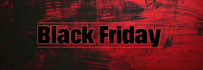 Modern Black Friday Wide Banner Featuring Bold Black Friday Text with Red Artistic Background. Concept of Holiday Shopping, Retail Sales, and Seasonal Discounts