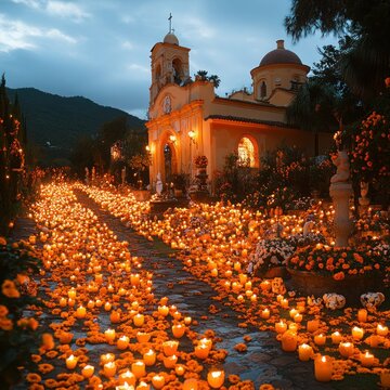 La Alumbrada Day of the Dead Commemorations at San Andres Apostol Church in Mixquic, Mexico.