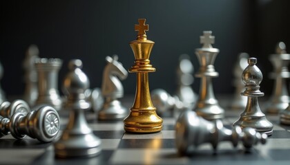  Golden chess piece stands out among silver pieces