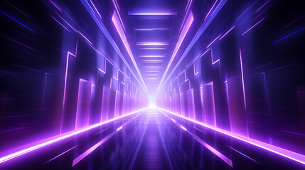 Fototapeta premium 3D abstract background with neon lights. neon tunnel .space construction . .3d illustration
