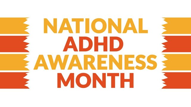 National ADHD Awareness Month In and Out text from split line animation on a White background. Which is observed every year in October to wish ADHD Awareness Month.