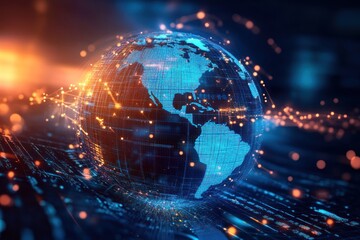 Fototapeta premium Digital Globe with Interconnected Network and Lights
